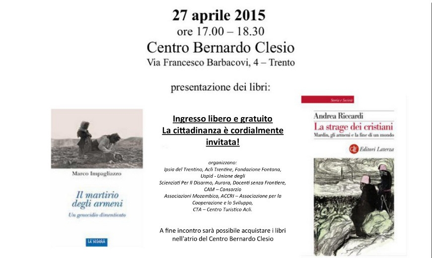 Genocidio armeno: presentazione di due libri a Trento